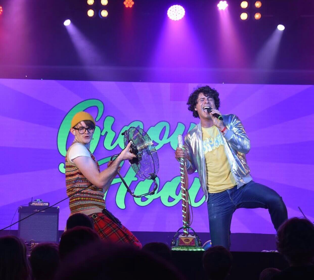 Andy and the Odd Socks performing on stage